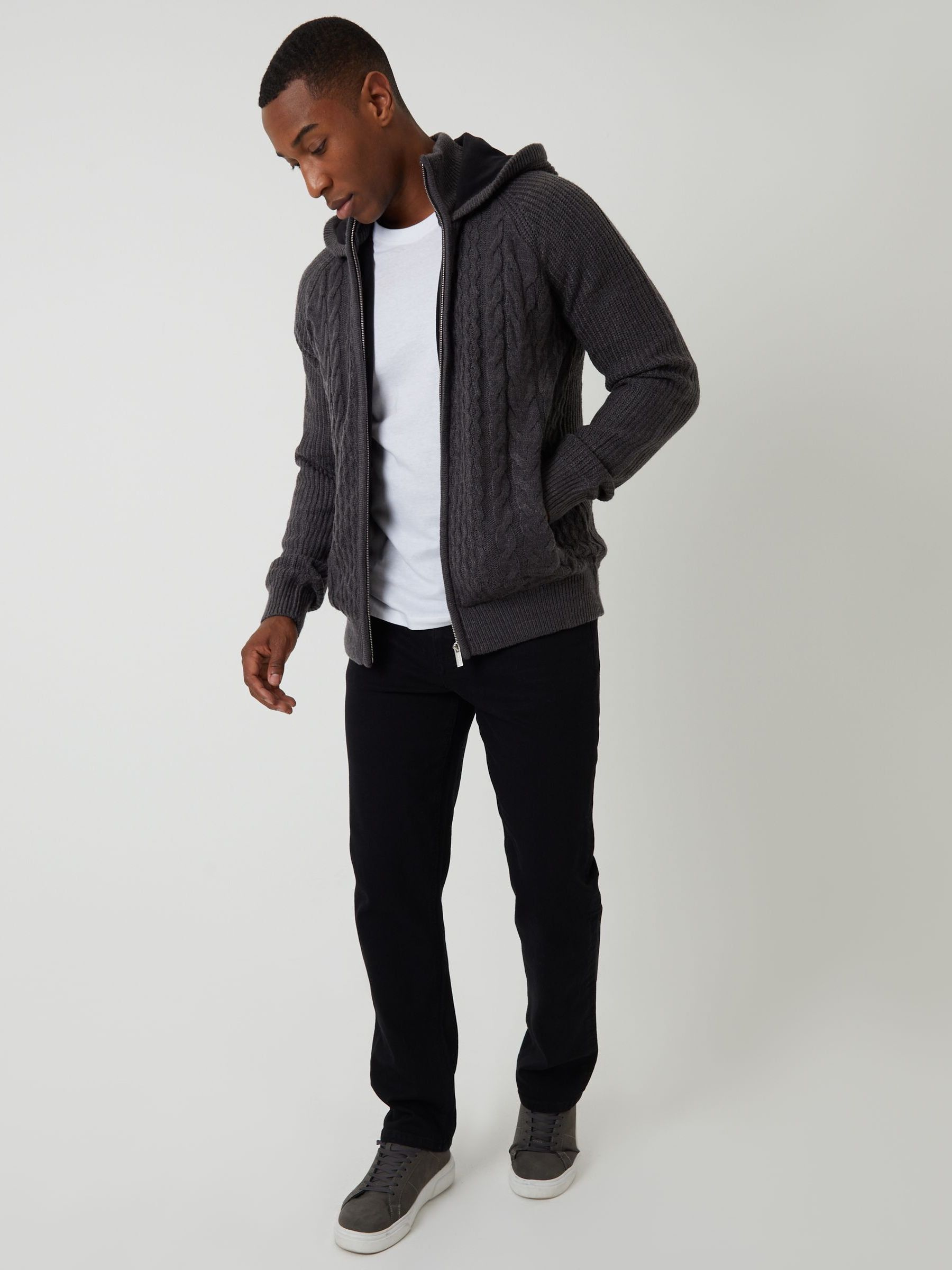 Buy Threadbare Grey Cable Knit Microfleece Lined Zip Through