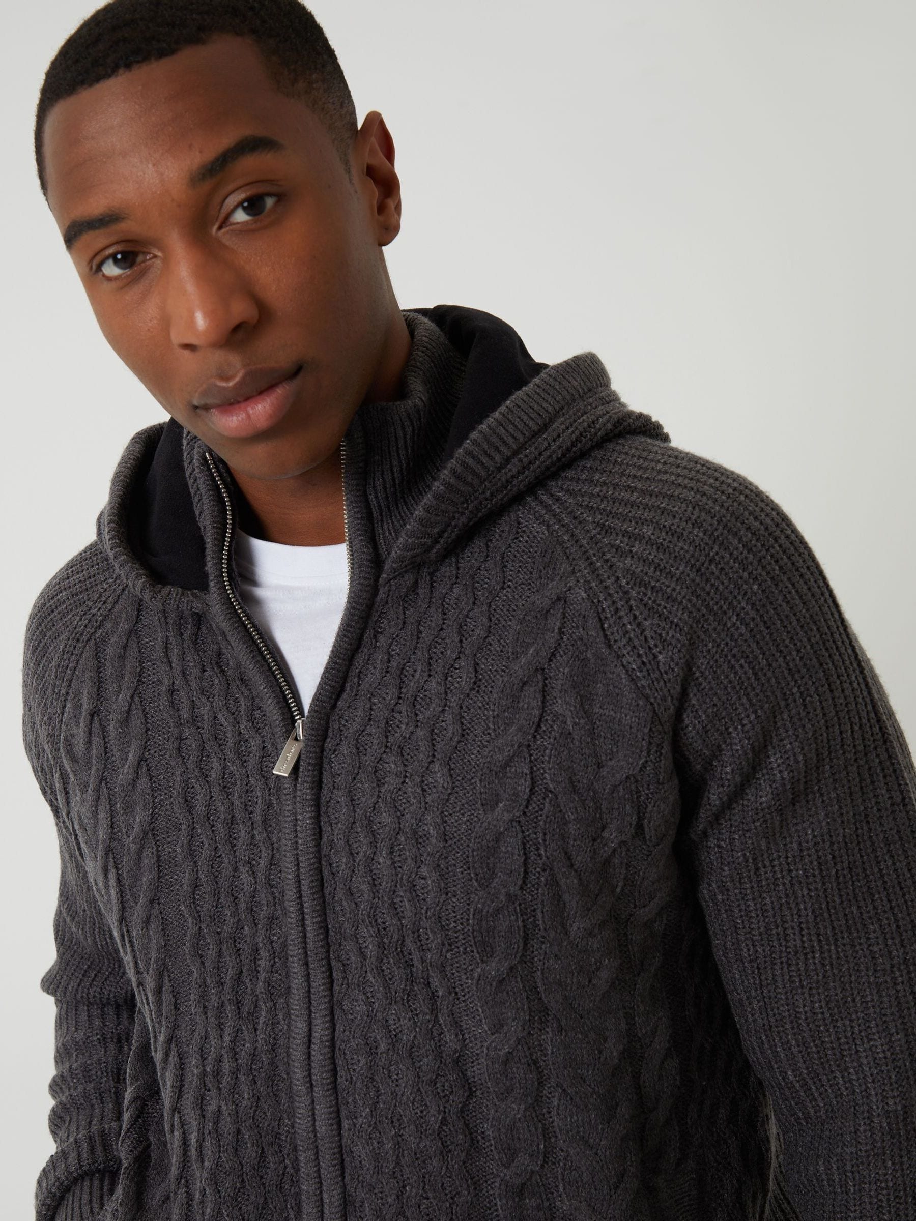 Buy Threadbare Grey Cable Knit Microfleece Lined Zip Through