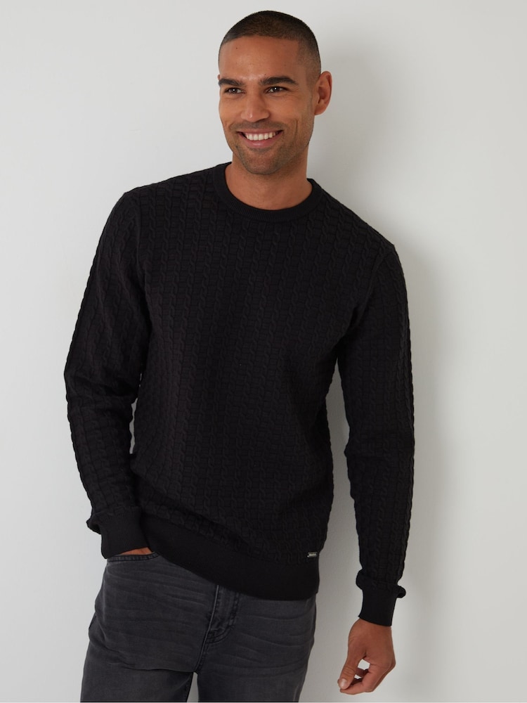 Threadbare Black Cable Knit Crew Neck Jumper - Image 1 of 4 Threadbare Black Cable Knit Crew Neck Jumper - Image 1 of 4