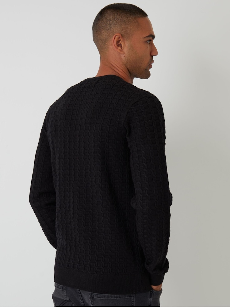 Threadbare Black Cable Knit Crew Neck Jumper - Image 2 of 4 Threadbare Black Cable Knit Crew Neck Jumper - Image 2 of 4
