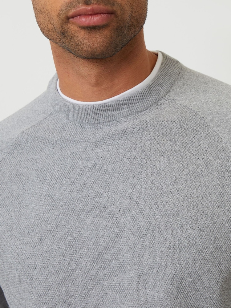 Threadbare Grey Mock T-Shirt Textured Knit Crew Neck Jumper - Image 4 of 4