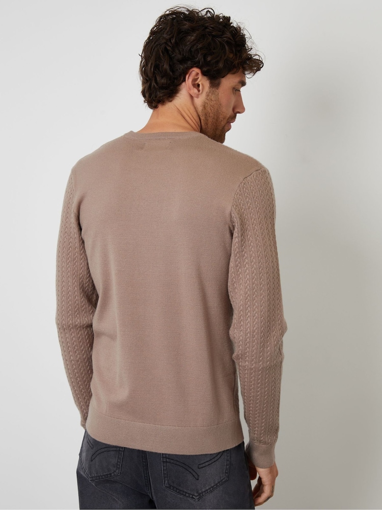 Threadbare Brown Cable Knit Rib Crew Neck Jumper - Image 2 of 4 Threadbare Brown Cable Knit Rib Crew Neck Jumper - Image 2 of 4
