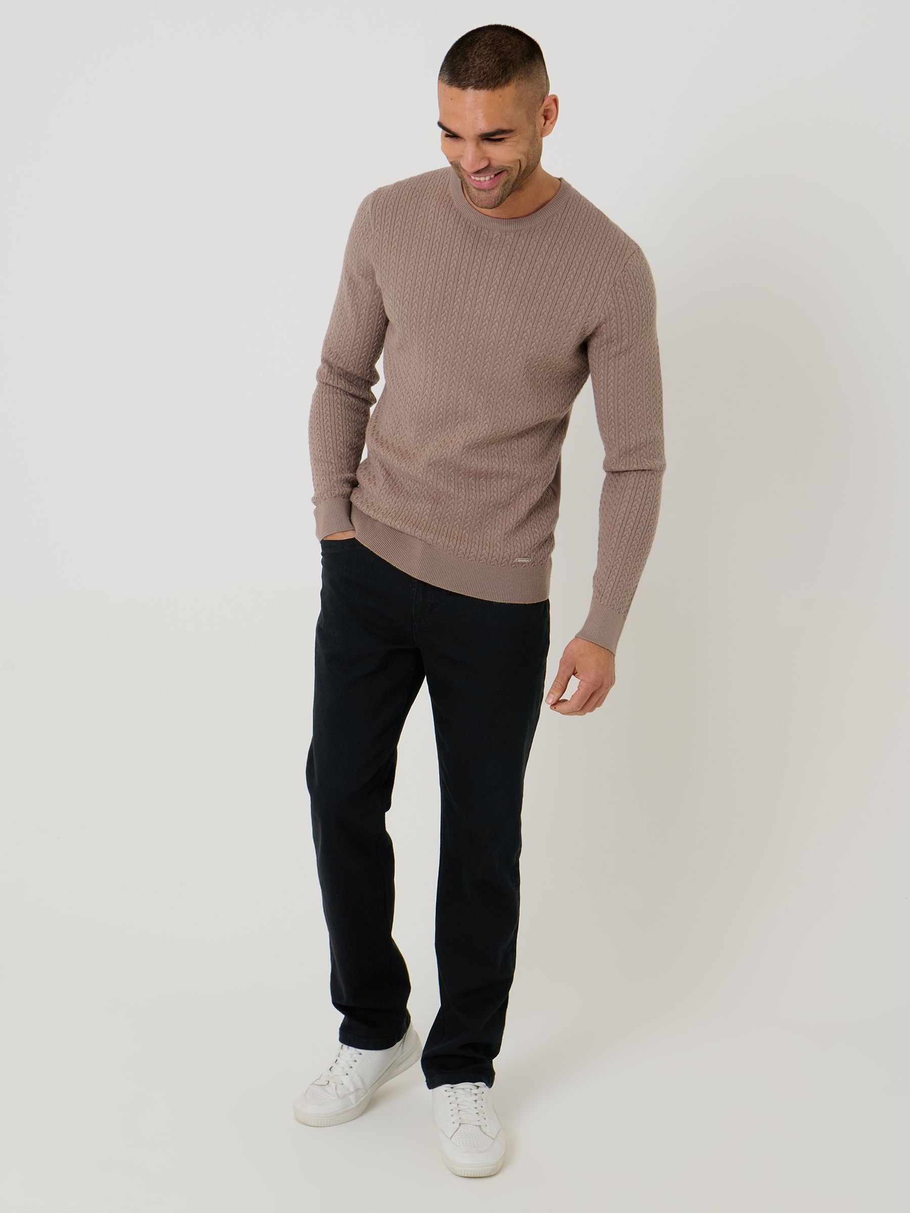 Buy Threadbare Brown Cable Knit Rib Crew Neck Jumper from Next USA