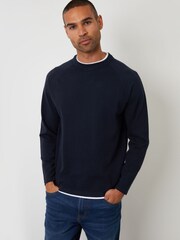 Threadbare Blue Mock T-Shirt Textured Knit Crew Neck Jumper - Image 1 of 4