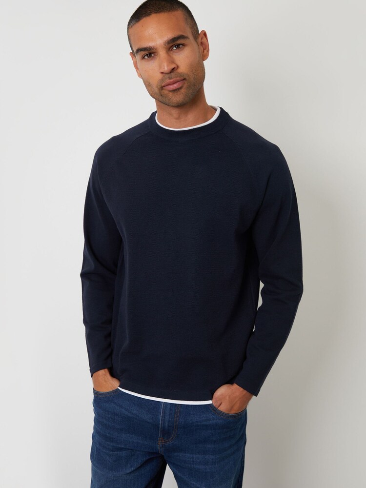 Threadbare Blue Mock T-Shirt Textured Knit Crew Neck Jumper - Image 1 of 4 Threadbare Blue Mock T-Shirt Textured Knit Crew Neck Jumper - Image 1 of 4