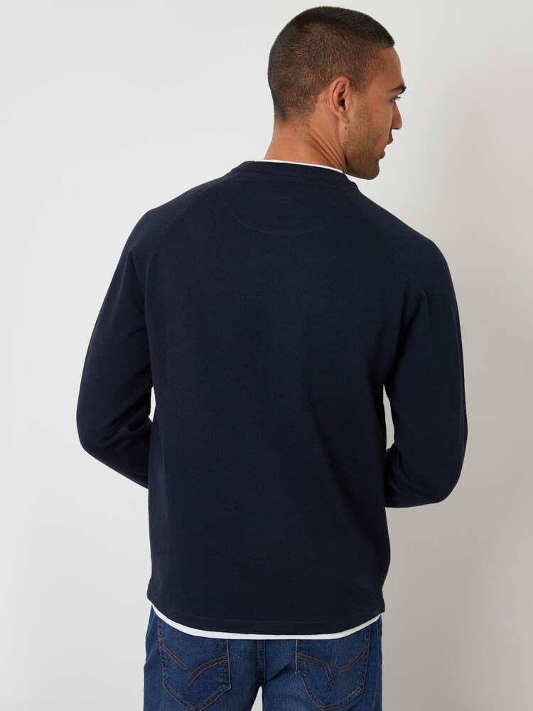 Threadbare Blue Mock T-Shirt Textured Knit Crew Neck Jumper - Image 2 of 4 Threadbare Blue Mock T-Shirt Textured Knit Crew Neck Jumper - Image 2 of 4