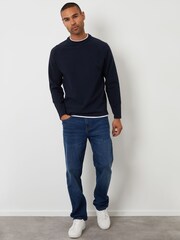Threadbare Blue Mock T-Shirt Textured Knit Crew Neck Jumper - Image 3 of 4