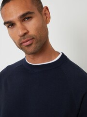 Threadbare Blue Mock T-Shirt Textured Knit Crew Neck Jumper - Image 4 of 4