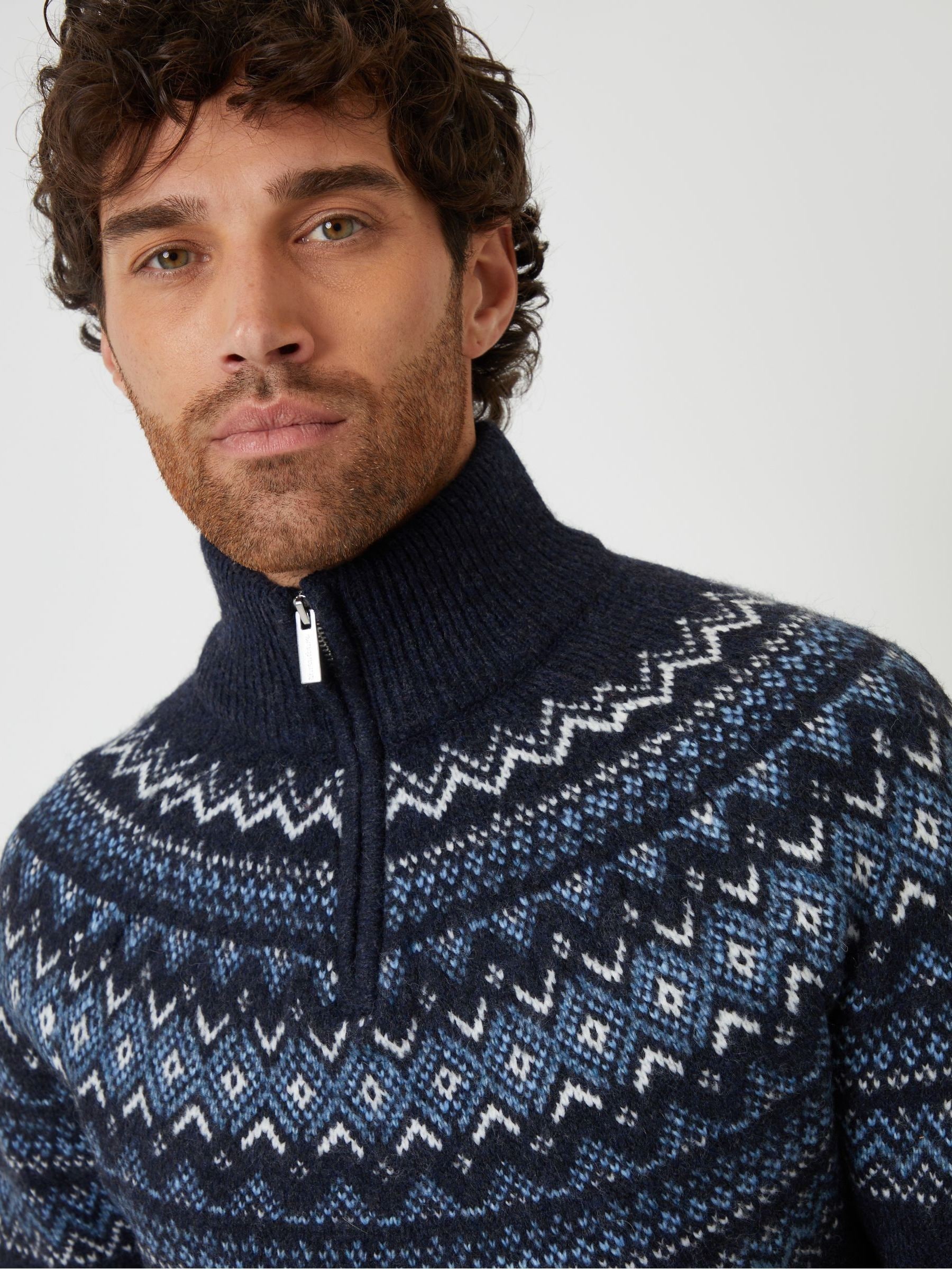 Buy Threadbare Blue Fairisle Quarter Zip Knitted Jumper from Next USA