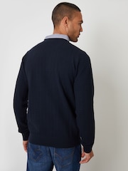 Threadbare Blue Mock Shirt Textured Knitted Jumper - Image 2 of 4