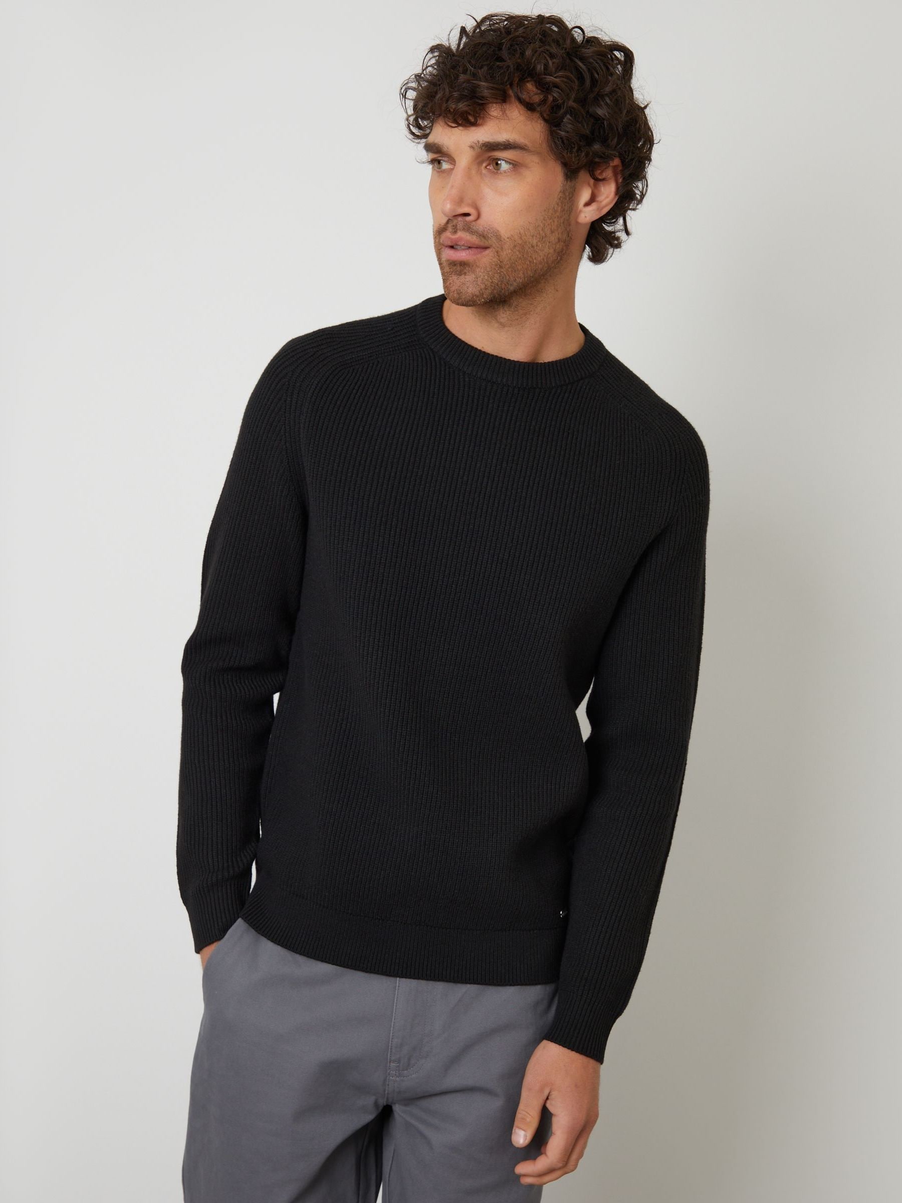 Buy Threadbare Black Saddle Sleeve Knitted Crew Neck Jumper from