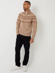 Threadbare Brown Fairisle Knitted Quarter Zip Jumper - Image 3 of 4