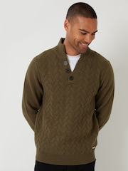 Threadbare Green Mock Neck Funnel Neck Cable Knit Jumper - Image 1 of 4
