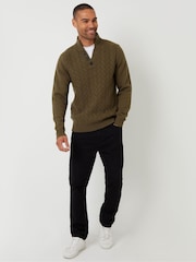 Threadbare Green Mock Neck Funnel Neck Cable Knit Jumper - Image 3 of 4
