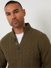 Threadbare Green Mock Neck Funnel Neck Cable Knit Jumper - Image 4 of 4