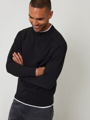 Threadbare Black Mock T-Shirt Textured Knit Crew Neck Jumper - Image 1 of 4