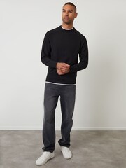 Threadbare Black Mock T-Shirt Textured Knit Crew Neck Jumper - Image 2 of 4