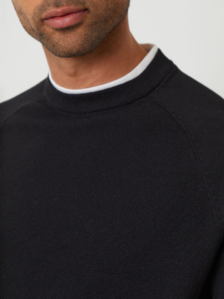 Threadbare Black Mock T-Shirt Textured Knit Crew Neck Jumper - Image 4 of 4