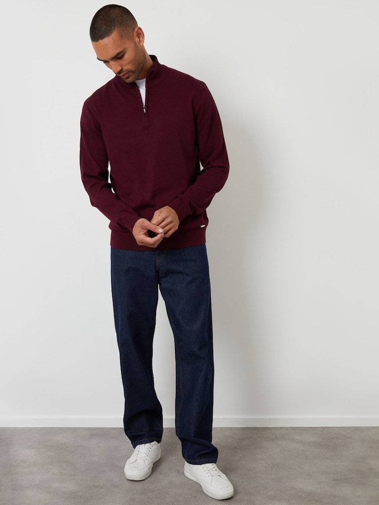 Threadbare Red Funnel Quarter Zip Knitted Jumper - Image 2 of 4 Threadbare Red Funnel Quarter Zip Knitted Jumper - Image 2 of 4