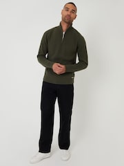 Threadbare Green Rib Panel Quarter Zip Knitted Jumper - Image 3 of 4