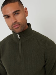 Threadbare Green Rib Panel Quarter Zip Knitted Jumper - Image 4 of 4