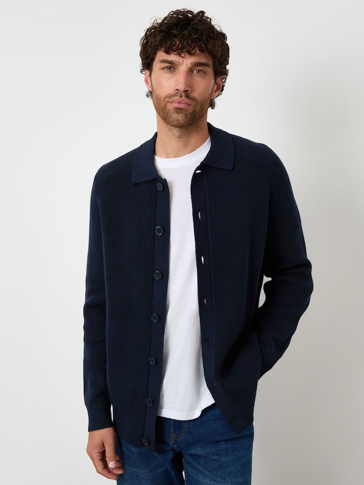 Threadbare Blue Knitted Collared Cardigan Jacket - Image 1 of 4 Threadbare Blue Knitted Collared Cardigan Jacket - Image 1 of 4