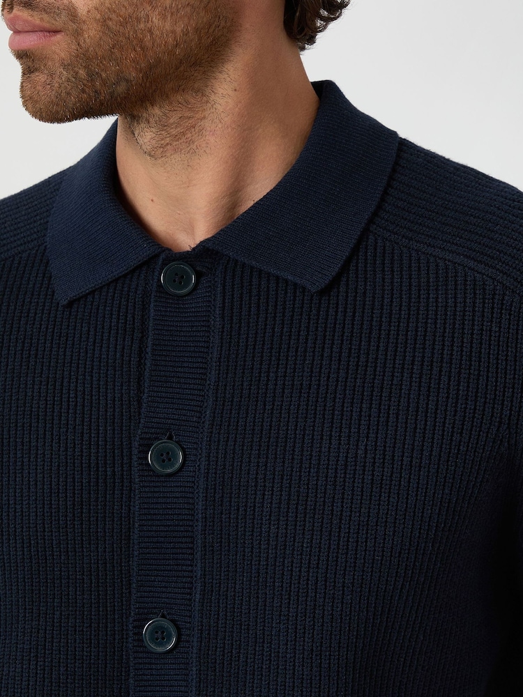Threadbare Blue Knitted Collared Cardigan Jacket - Image 4 of 4 Threadbare Blue Knitted Collared Cardigan Jacket - Image 4 of 4