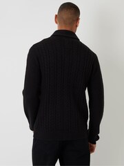 Threadbare Black Cable Knit Shawl Collar Cardigan With Wool - Image 2 of 4