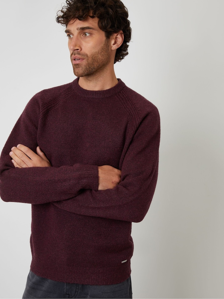 Threadbare Red Raglan Rib Knitted Crew Neck Jumper - Image 1 of 4 Threadbare Red Raglan Rib Knitted Crew Neck Jumper - Image 1 of 4