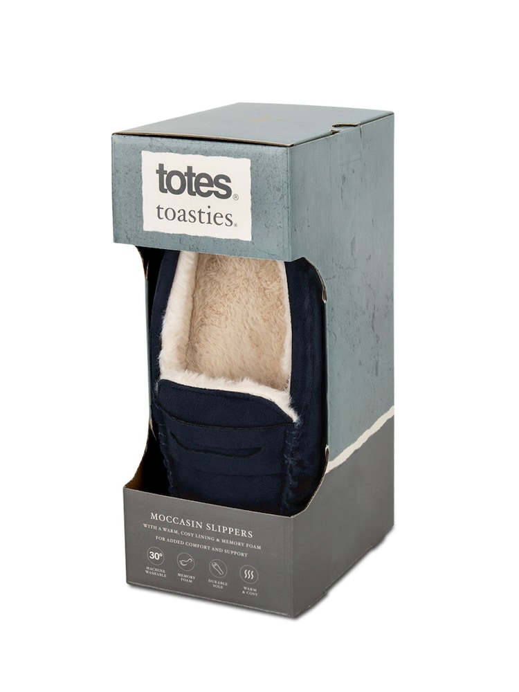Totes Blue Toasties Mens Suedette Moccasin Slippers With Faux Fur Lining - Image 5 of 5 Totes Blue Toasties Mens Suedette Moccasin Slippers With Faux Fur Lining - Image 5 of 5