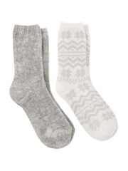 Totes Grey Toasties Ladies Fairisle & Chenille Supersoft Bed Socks - Image 1 of 5