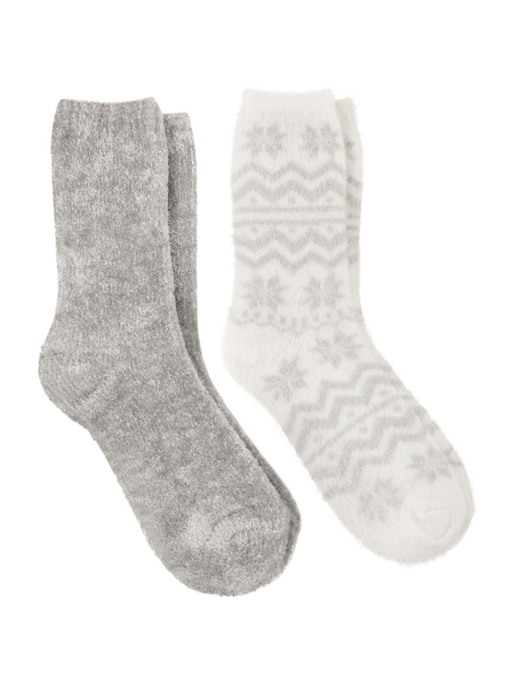 Totes Grey Toasties Ladies Fairisle & Chenille Supersoft Bed Socks - Image 1 of 5