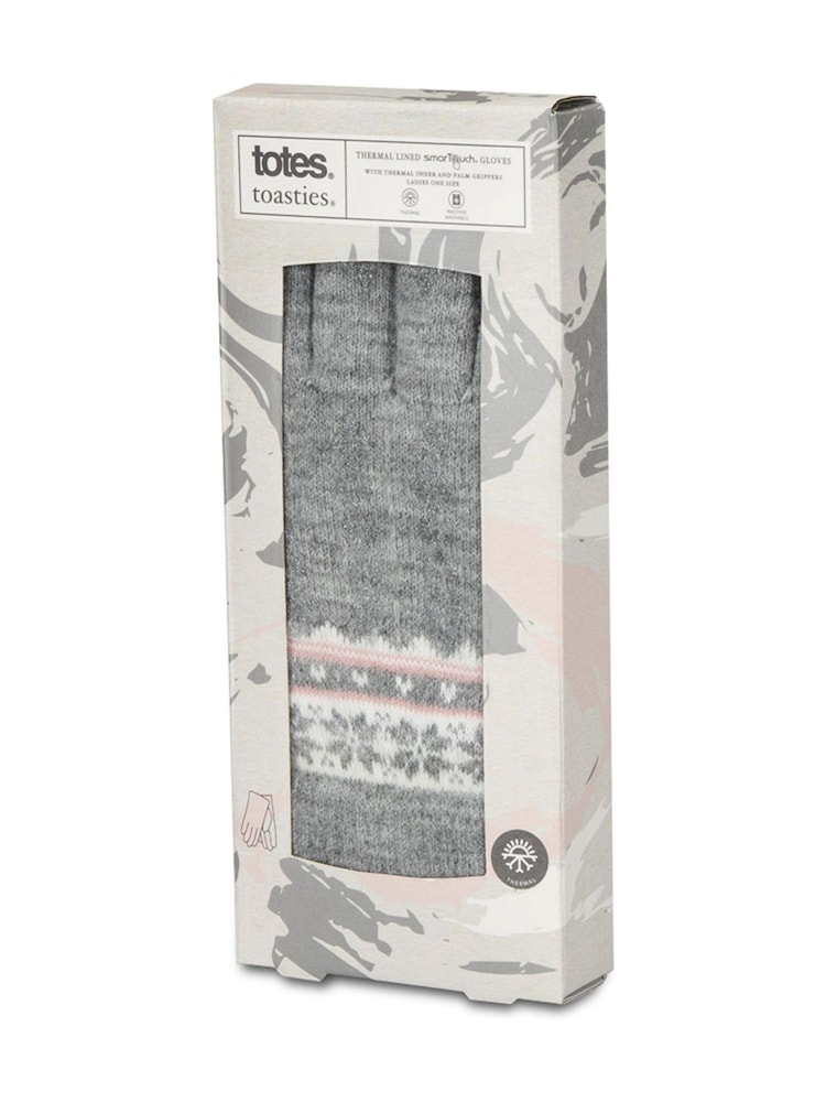 Totes Grey Toasties Ladies Stretch Knitted SmarTouch Gloves - Image 2 of 4 Totes Grey Toasties Ladies Stretch Knitted SmarTouch Gloves - Image 2 of 4