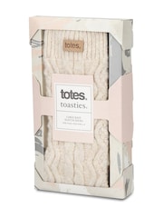 Totes Cream Toasties Ladies Cable Knit Slouch Slipper Socks - Image 2 of 5