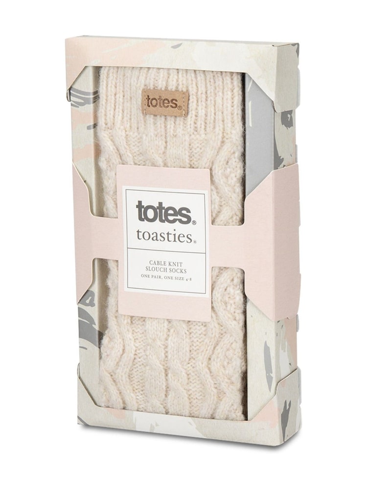 Totes Cream Toasties Ladies Cable Knit Slouch Slipper Socks - Image 2 of 5