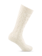 Totes Cream Toasties Ladies Cable Knit Slouch Slipper Socks - Image 4 of 5