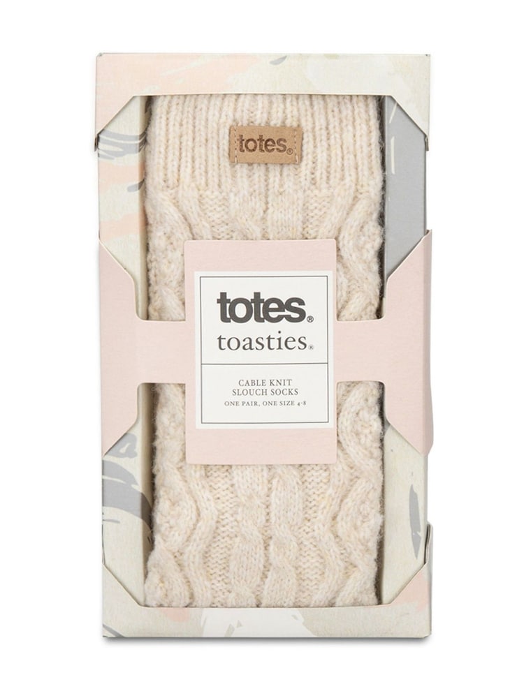 Totes Cream Toasties Ladies Cable Knit Slouch Slipper Socks - Image 5 of 5