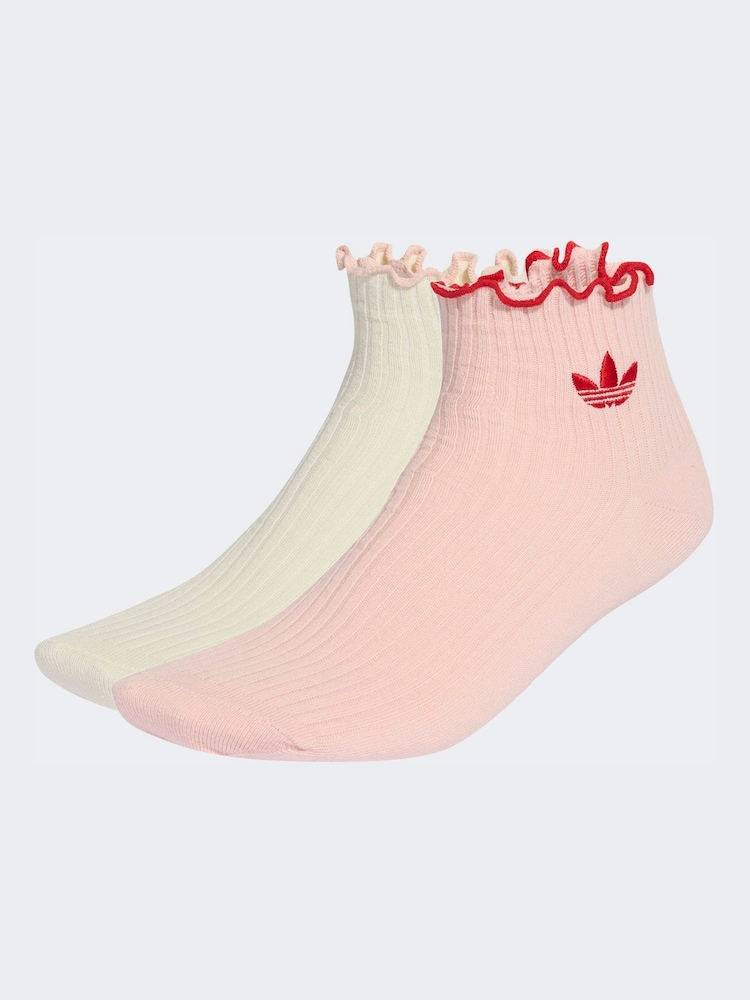 adidas Originals Pink Ruffle Ankle Socks 2 Pack - Image 1 of 3