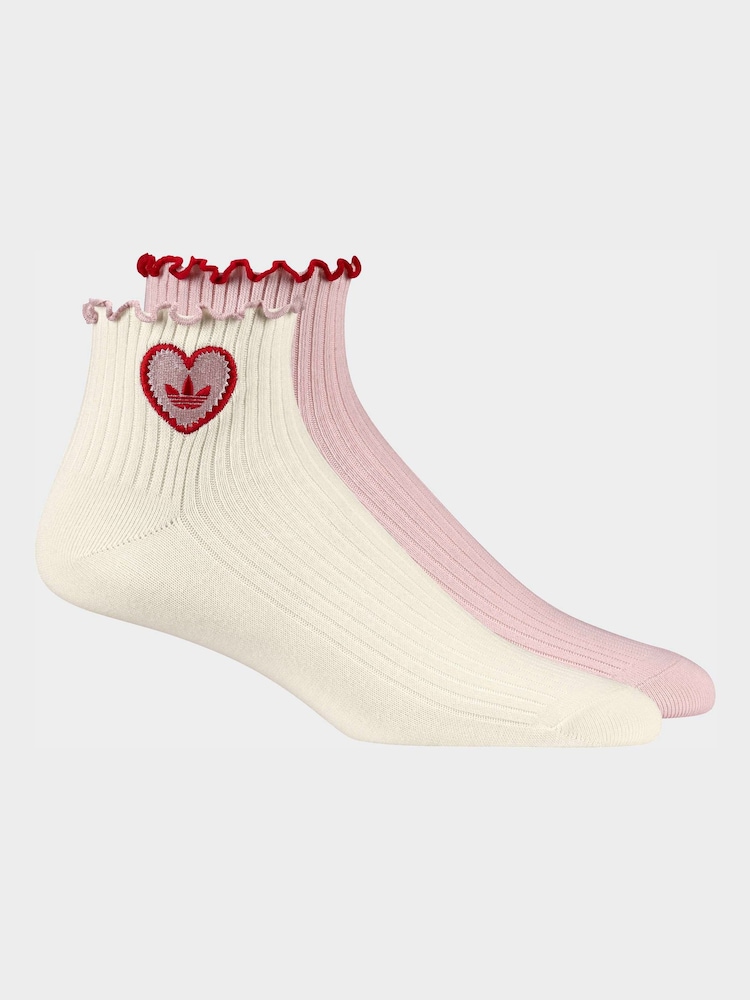 adidas Originals Pink Ruffle Ankle Socks 2 Pack - Image 2 of 3