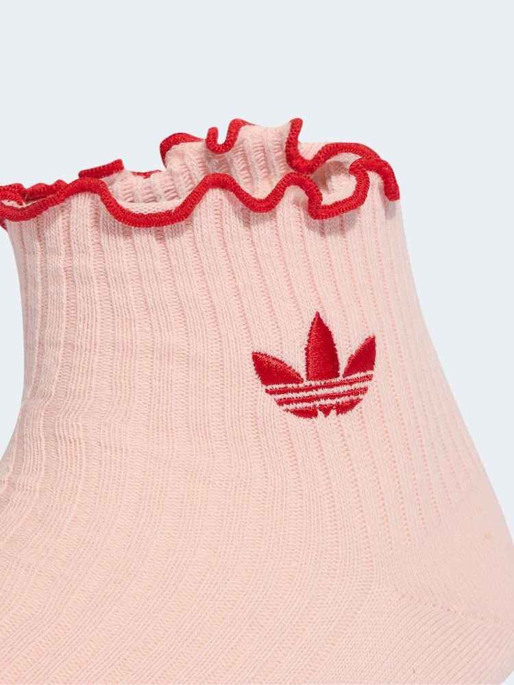 adidas Originals Pink Ruffle Ankle Socks 2 Pack - Image 3 of 3
