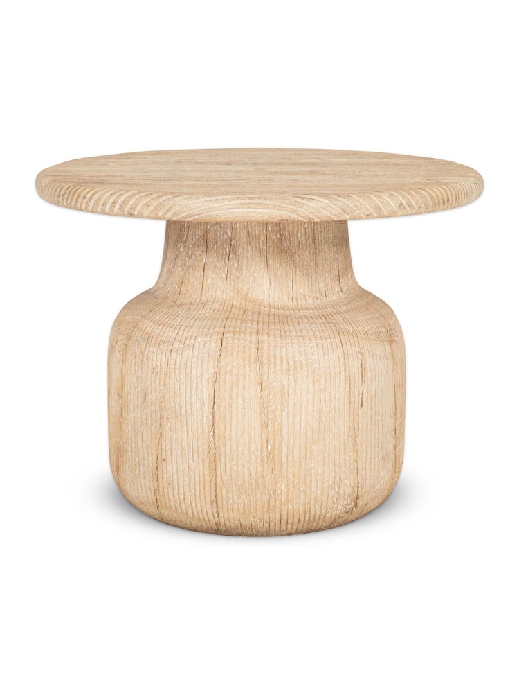 Nkuku Natural Vivan Grooved Wood Side Table - Image 4 of 4 Nkuku Natural Vivan Grooved Wood Side Table - Image 4 of 4