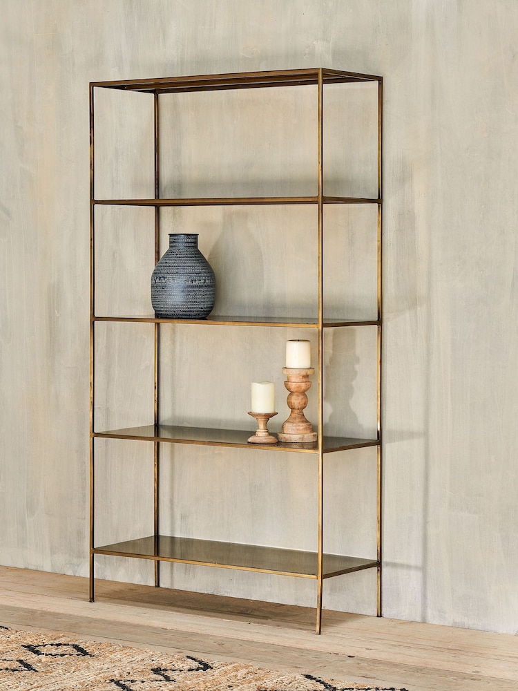 Nkuku Brass Mahi Shelving Unit - Image 1 of 2 Nkuku Brass Mahi Shelving Unit - Image 1 of 2