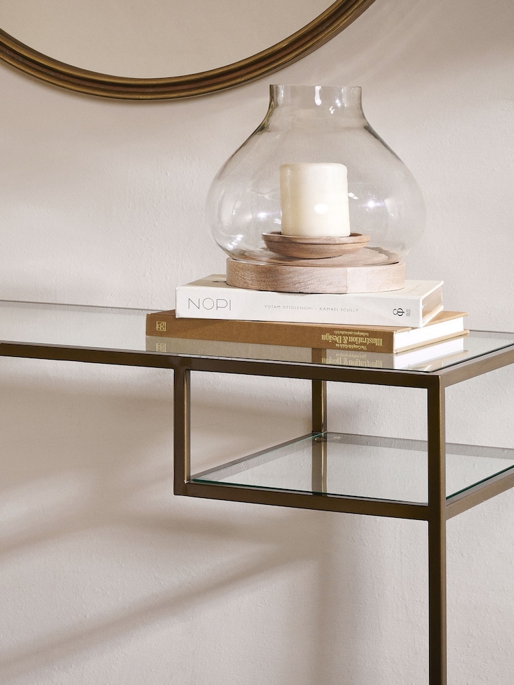 Nkuku Brass Iron & Glass Console Table - Image 2 of 5 Nkuku Brass Iron & Glass Console Table - Image 2 of 5