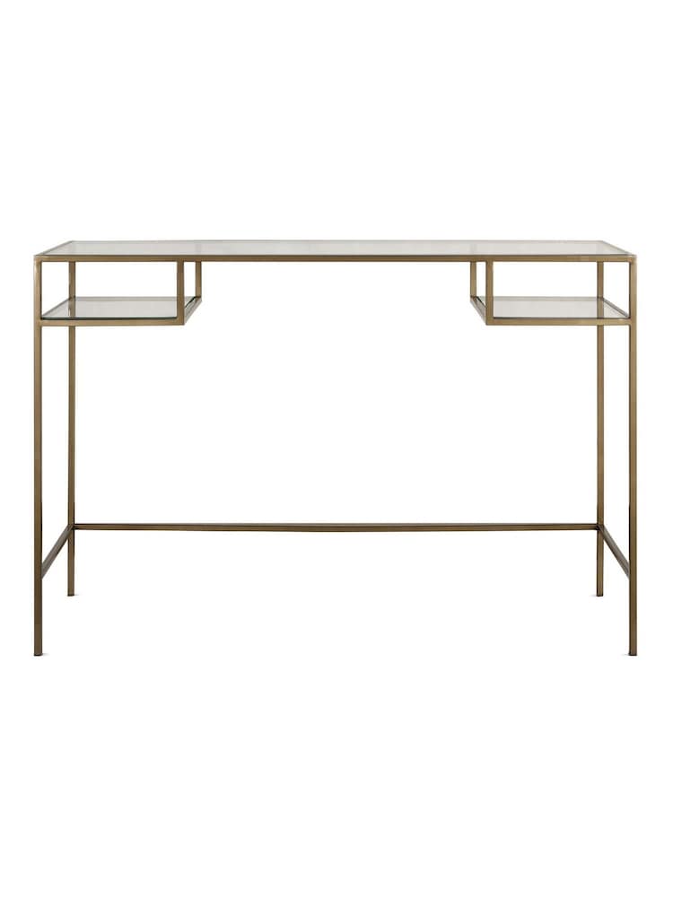 Nkuku Brass Iron & Glass Console Table - Image 5 of 5 Nkuku Brass Iron & Glass Console Table - Image 5 of 5