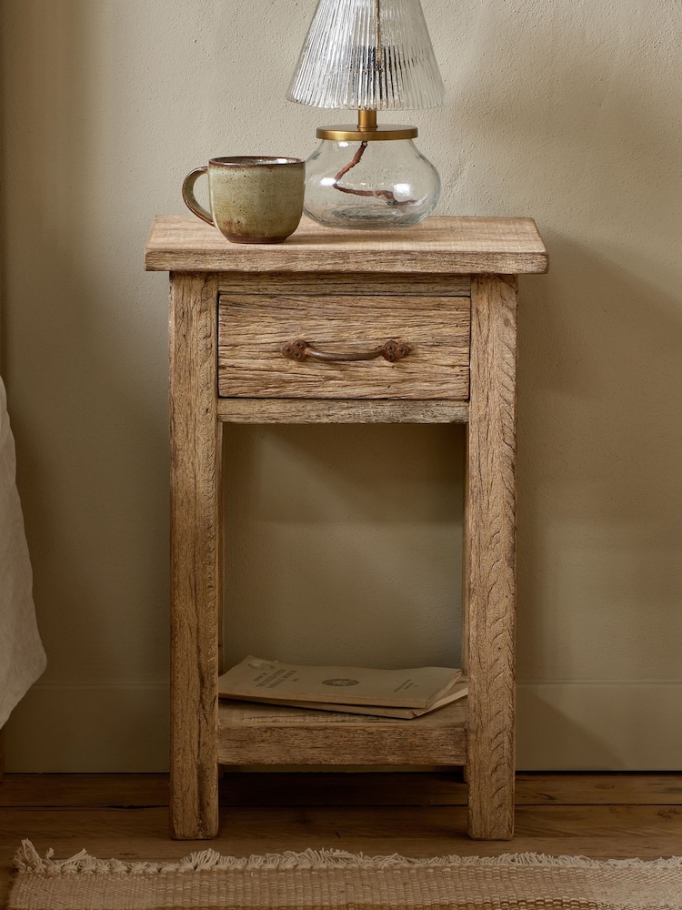 Nkuku Natural Ibo Reclaimed Wood Bedside Table - Image 1 of 4 Nkuku Natural Ibo Reclaimed Wood Bedside Table - Image 1 of 4