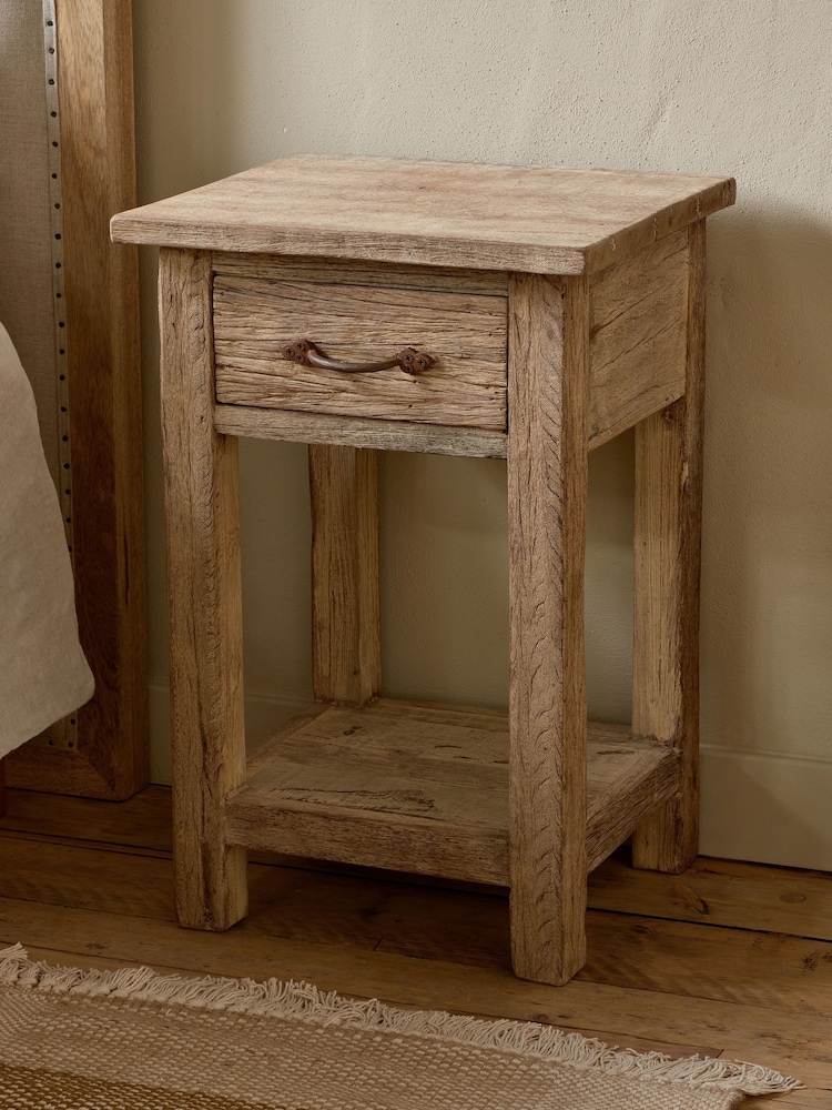 Nkuku Natural Ibo Reclaimed Wood Bedside Table - Image 2 of 4 Nkuku Natural Ibo Reclaimed Wood Bedside Table - Image 2 of 4