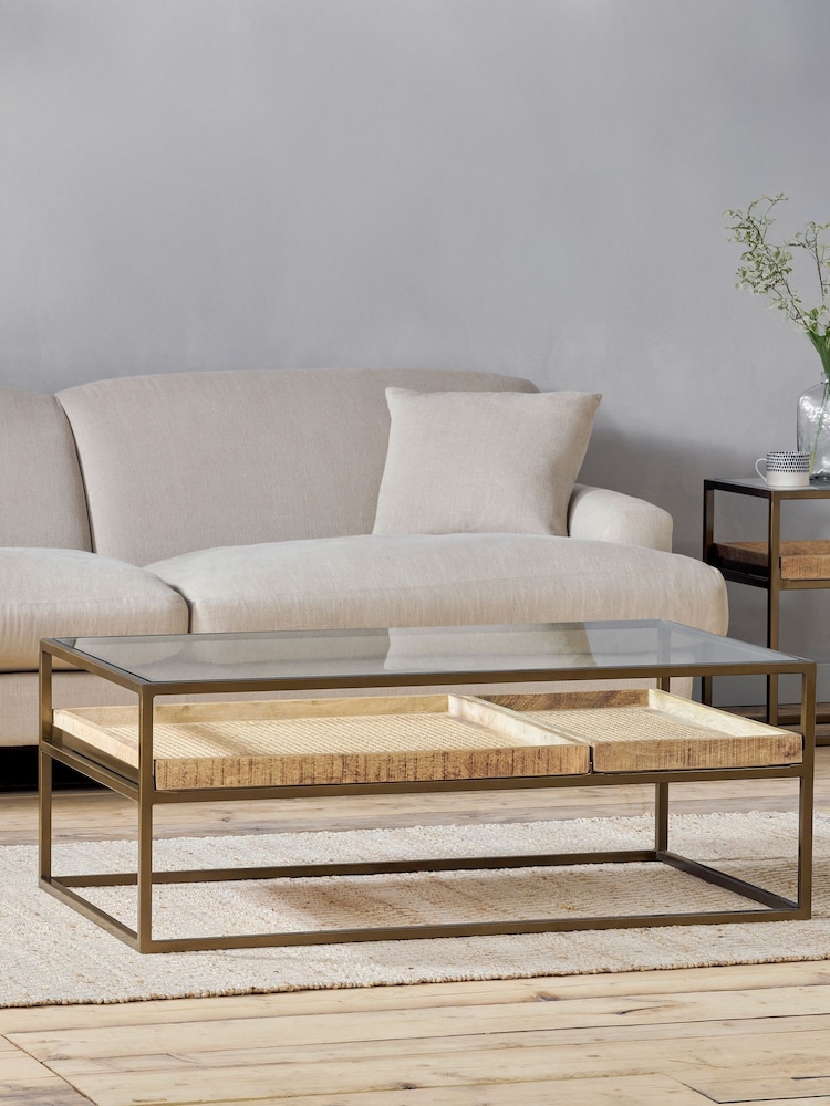 Nkuku Brass Luzon Iron and Mango Wood Display Coffee Table - Image 1 of 5 Nkuku Brass Luzon Iron and Mango Wood Display Coffee Table - Image 1 of 5