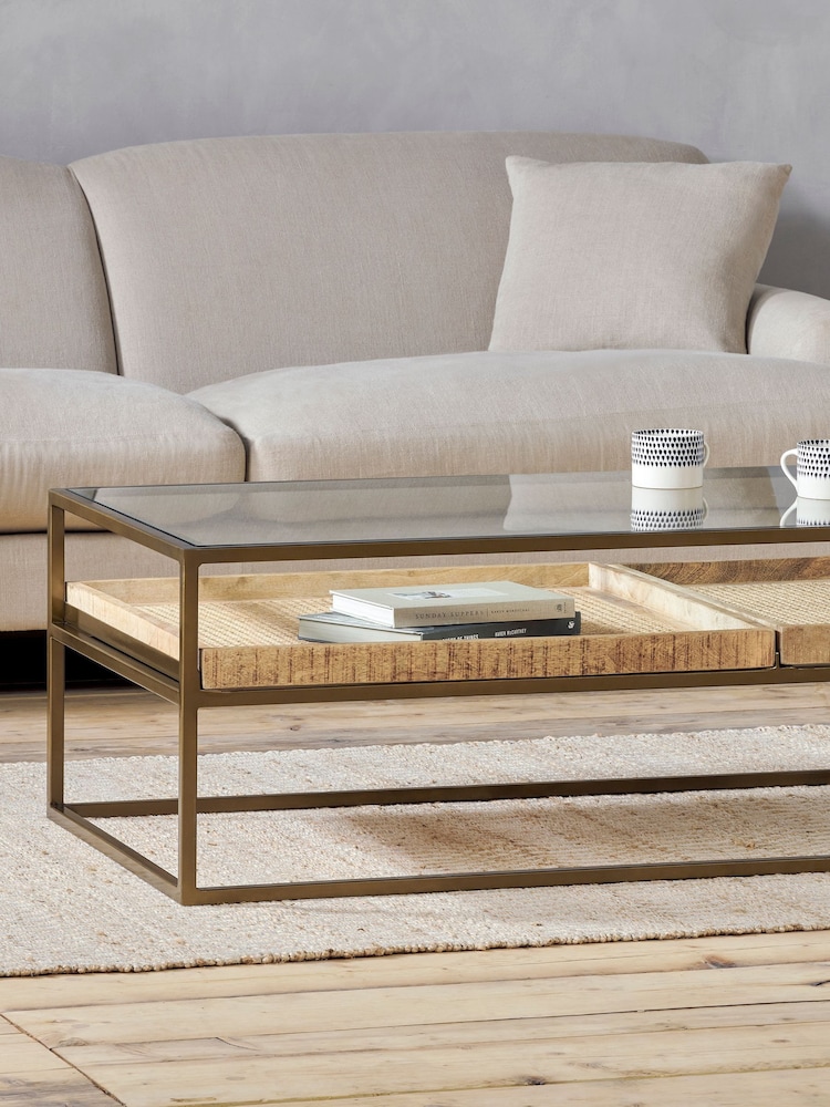 Nkuku Brass Luzon Iron and Mango Wood Display Coffee Table - Image 2 of 5 Nkuku Brass Luzon Iron and Mango Wood Display Coffee Table - Image 2 of 5