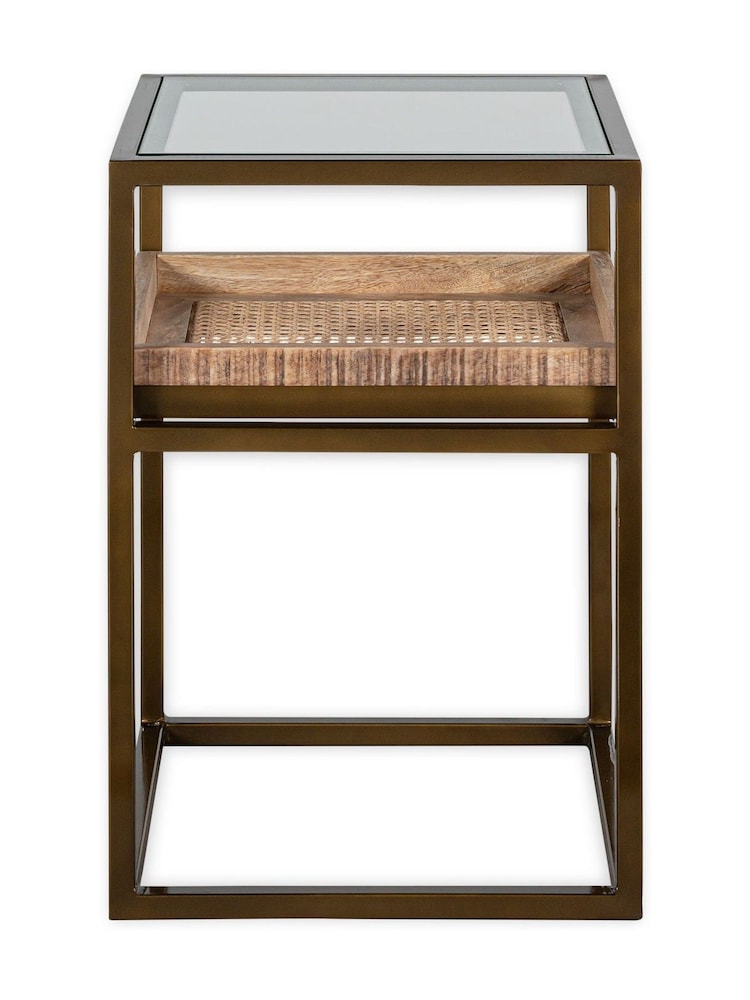 Nkuku Brass Luzon Iron and Mango Wood Display Side Table - Image 4 of 4 Nkuku Brass Luzon Iron and Mango Wood Display Side Table - Image 4 of 4
