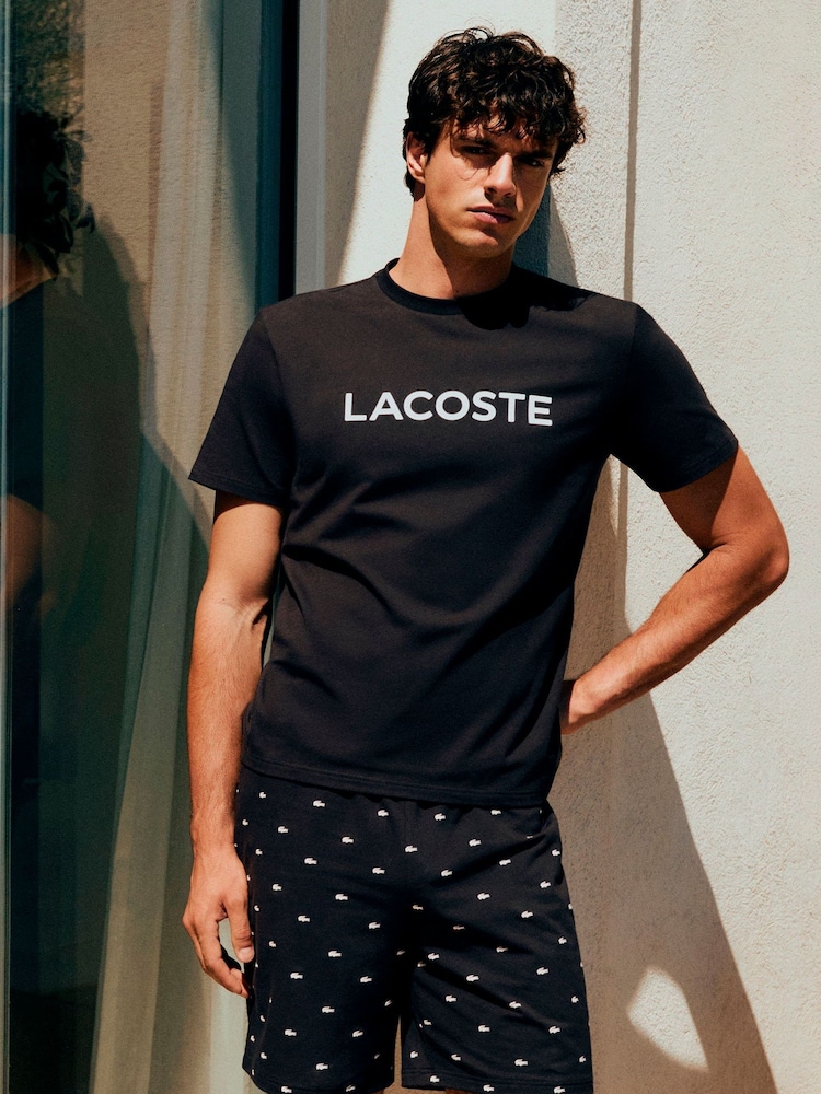 Lacoste Brown Relaxed Fit Croc Print Pyjamas Set - Image 1 of 5